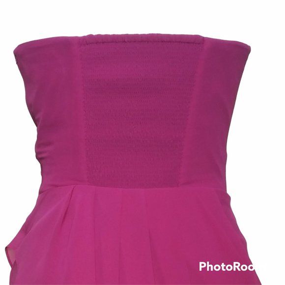 Guess Raspberry Pink Chiffon Strapless Asymmetrical Layered Hem Dress 2 - Picture 5 of 8